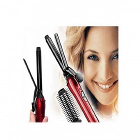 Gemei 2 In 1 Hair Styler With Electric Brush And Hair Curler Red (Gm-2906)